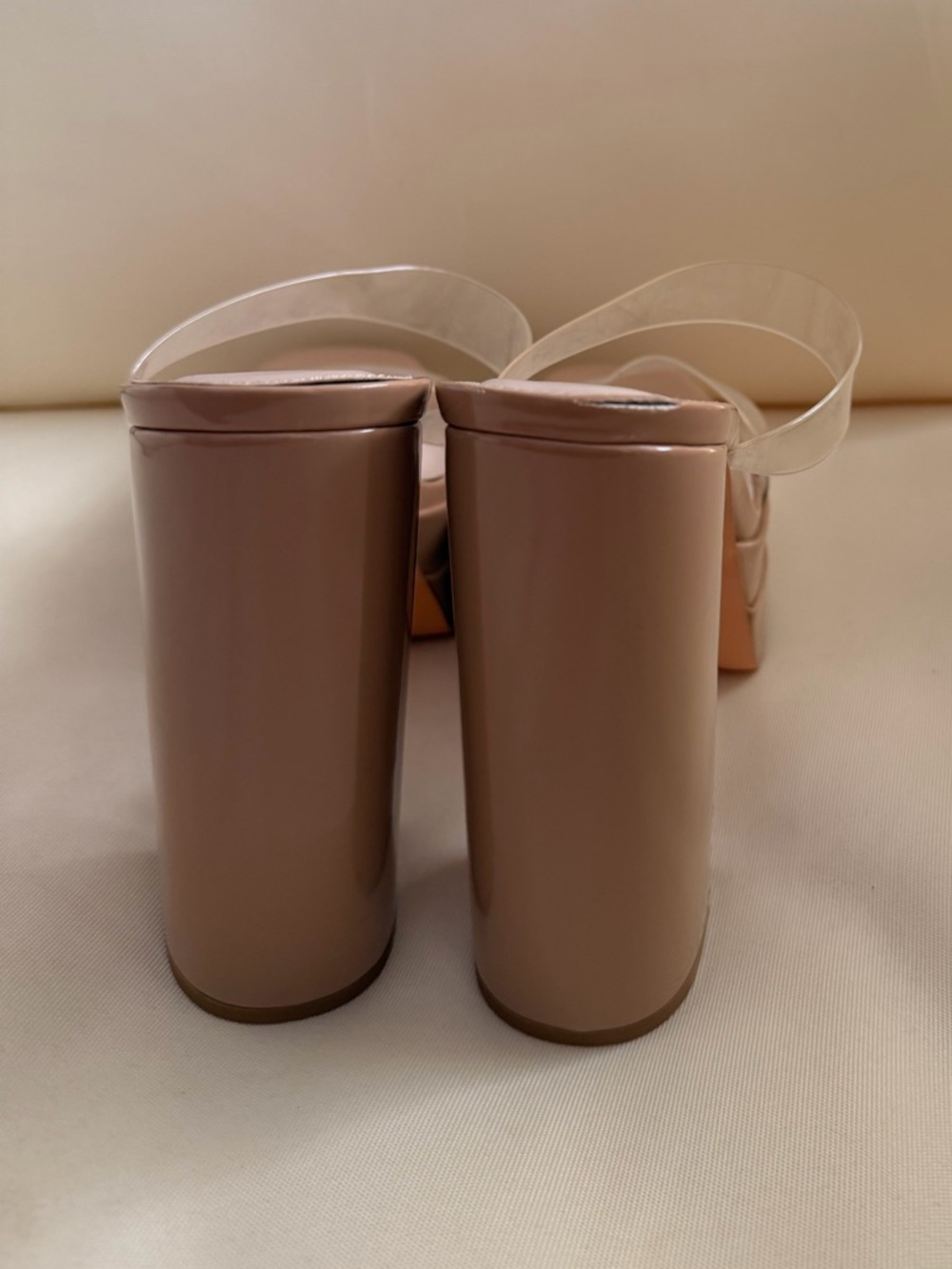 Platform High Block Mule in Nude with Clear Straps - Picture 4 of 10